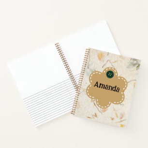 Cuaderno bonito personalizado fondo floral seco Borde