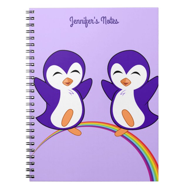 Cuaderno Bonito Pingüino Púrpura Monograma Niños (Frente)