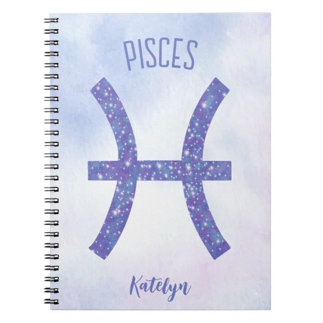Cuaderno Bonito Pisces Rótulo Astrología Púrpura Personaliz (Frente)