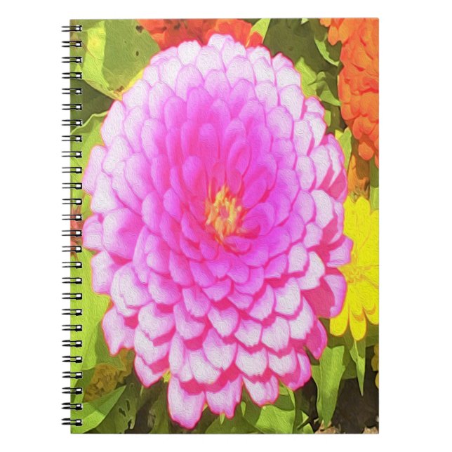 Cuaderno Bonito redonda de zinnia rosa en el jardín de vera (Frente)