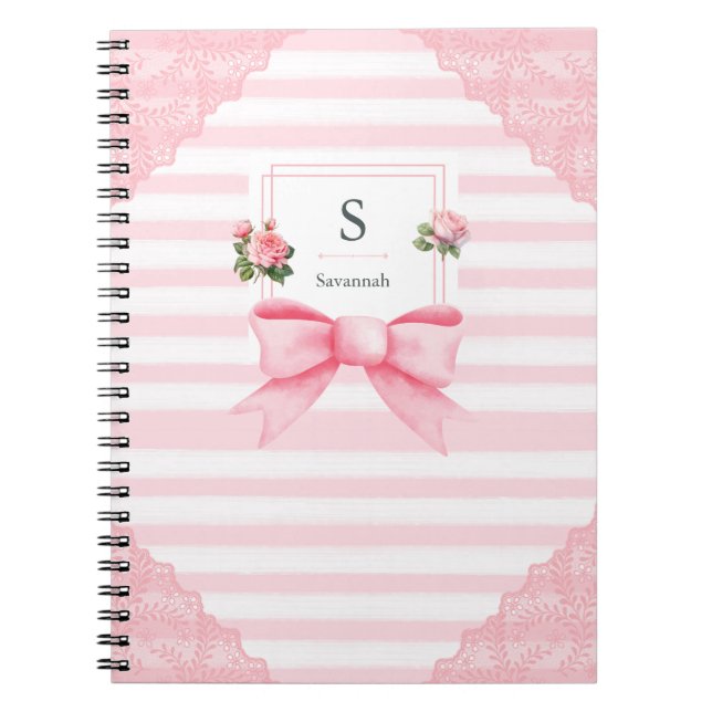 Cuaderno Bonito Rosa Bows Coquette Estética (Frente)