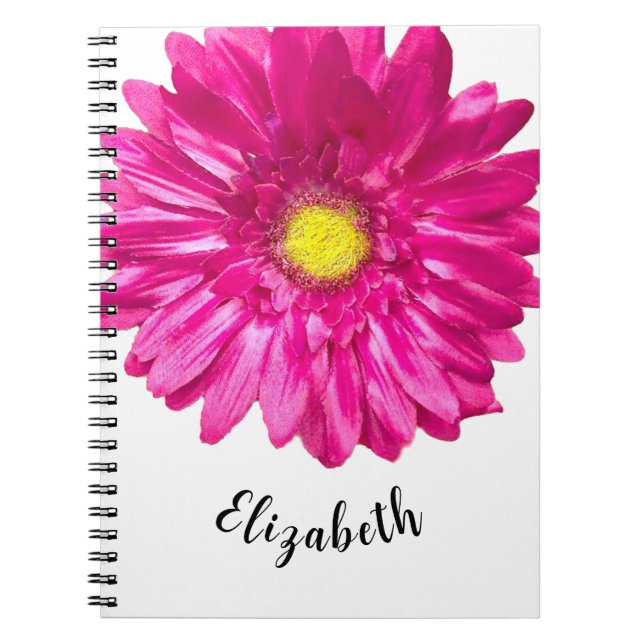 Cuaderno Bonito rosa daisy flor nombre personalizado mujere (Frente)