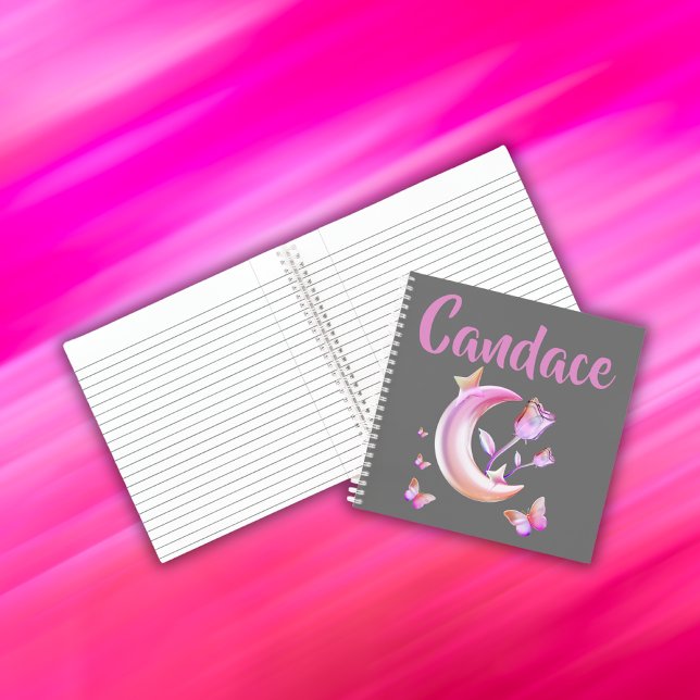 Cuaderno Bonito Rosa- Luna, Mariposa, Floral - Monograma | (Subido por el creador)