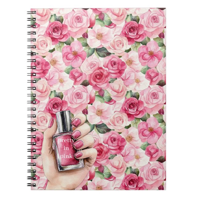 Cuaderno Bonito rosa Roses Floral mano Nail Polaco (Frente)