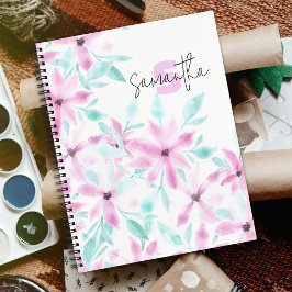 Cuaderno Bonito Serene Flores de color de agua rosa suave