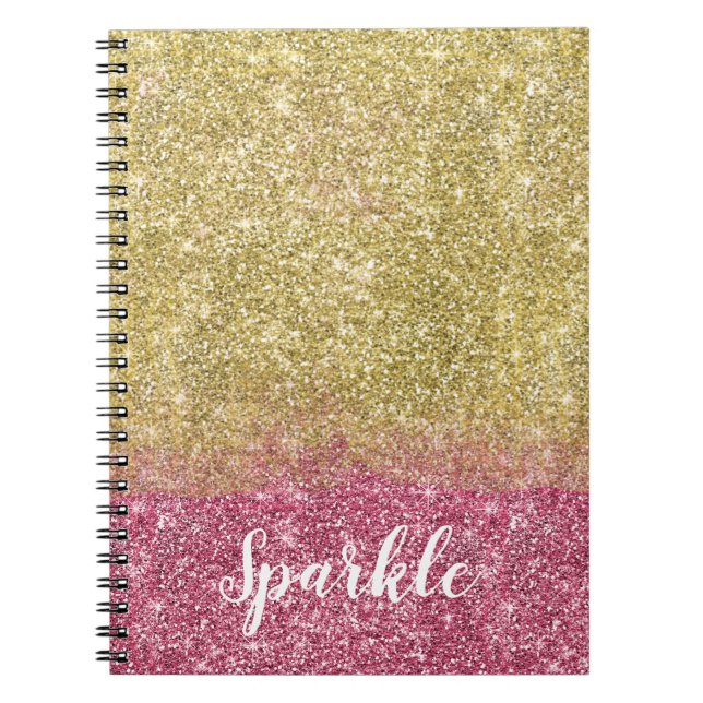 Cuaderno Bonito Sparkle Gold Pink Faux Purpurina (Frente)