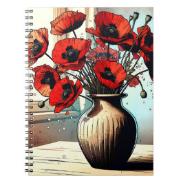 Cuaderno Bonito Vase de arte de los Poppies Rojos