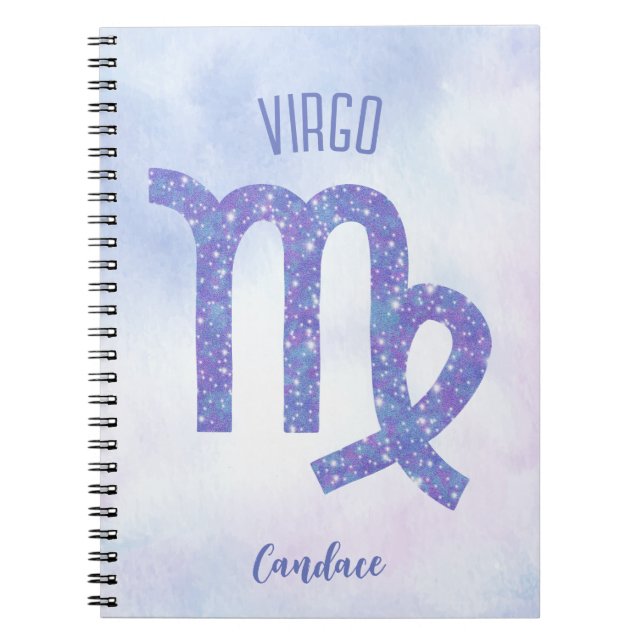 Cuaderno Bonito Virgo Astrología Rótulo Púrpura Personaliza (Frente)