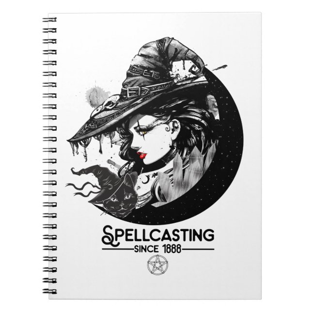 Cuaderno Bonito Witch & Black Cat Wiccan Wicca Spelcasting (Frente)