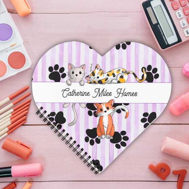 Cuaderno Bonitos Gatitos y garras, rayas púrpura forma de c (Subido por el creador)