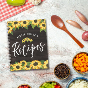 Cuaderno Bonitos girasoles y recetas rusticas de madera