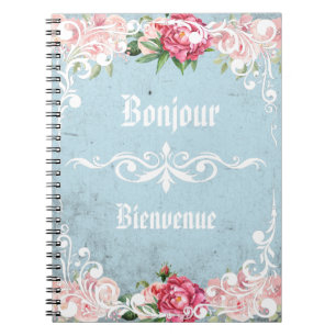 Cuaderno Bonjour Bienvenue Romantic frenchy vintage Rosas