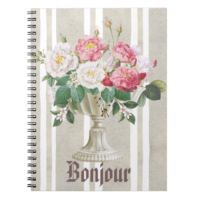 Cuaderno Bonjour cute rustic and romantic botanical French (Frente)