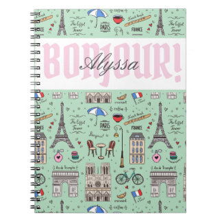 Cuaderno Bonjour Paris Francia Vacaciones en Francia monume