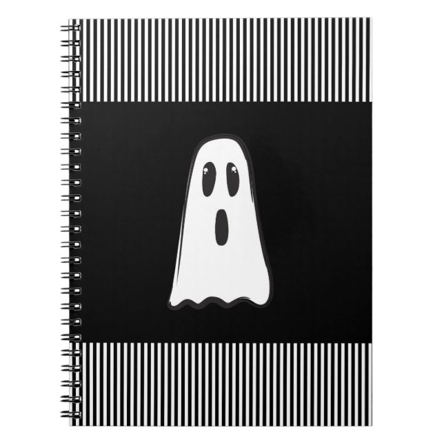 Cuaderno ¡BOO! Espeluznante Fantasma Halloween Blanco Negro (Frente)