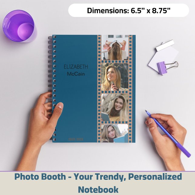 Cuaderno Booth de fotos de la marina - Moderno y moderno pe (Brown Photo Booth - Trendy Modern Personalized Science Spiral Notebook!)