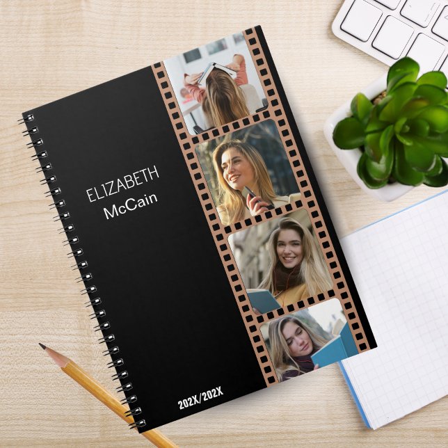 Cuaderno Booth de fotos en negro - Moderno y de moda person (Black | Photo Booth Personalized Science Notebook)