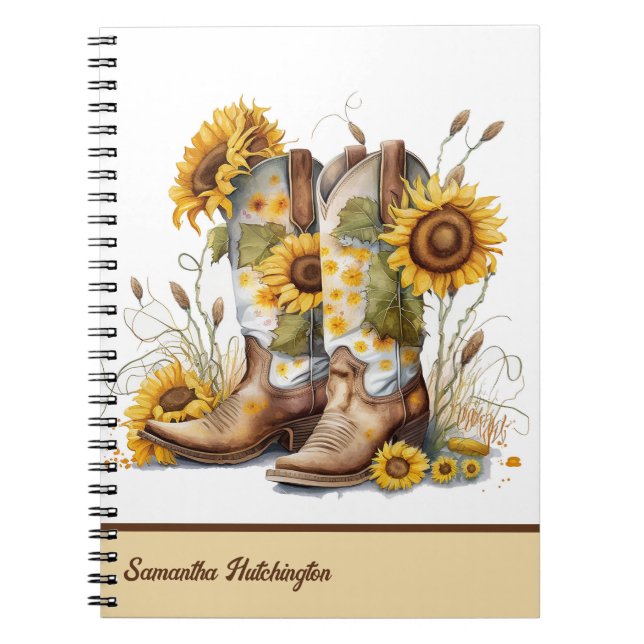 Cuaderno Boots de niña de color con girasoles (Frente)