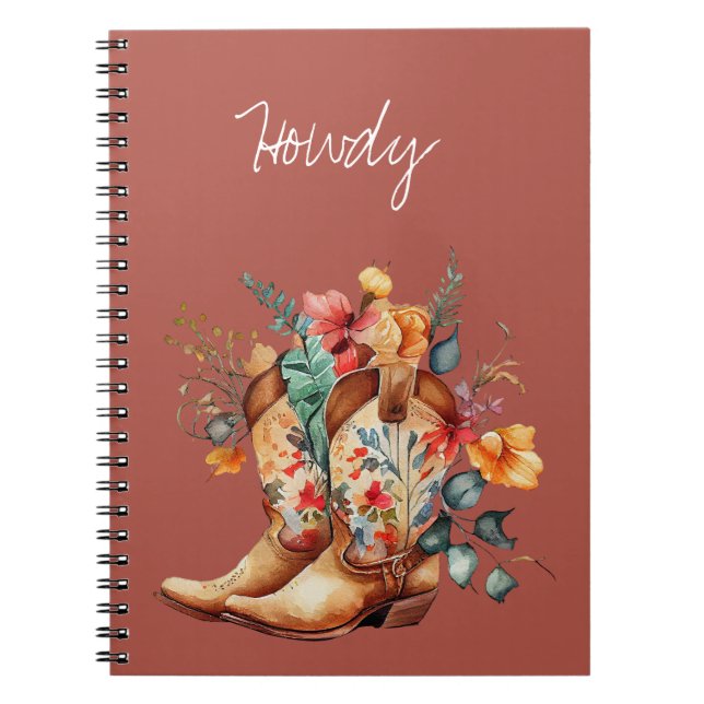 Cuaderno Boots de vaca floral de Clay Brown (Frente)
