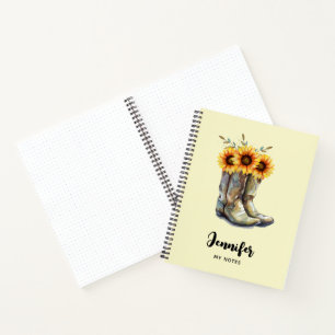 Cuaderno Boots rústicos de vaquero con girasoles