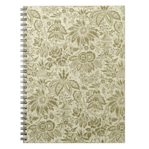 Cuaderno Bordado Botánico Toile Floral Patrón Verde Salvia