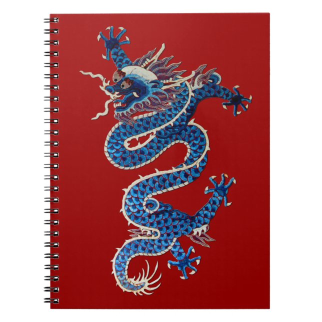 Cuaderno Borde antiguo de dragón oriental azul chino (Frente)