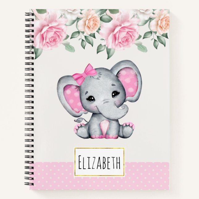 Cuaderno Borde de elefante pequeño y rosado y Rosa (Anverso)