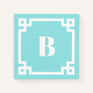 Cuaderno Borde de Llave Griega Cuadrado Azul Acuático Monog