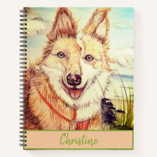Cuaderno Borde de nombres personalizados Color Dog Sketch
