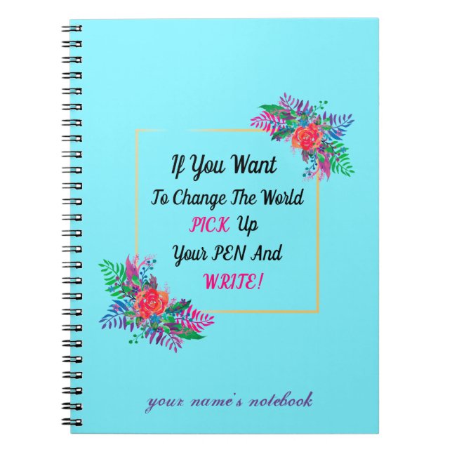 Cuaderno borde de panda floral con cita y personalizado ini (Frente)