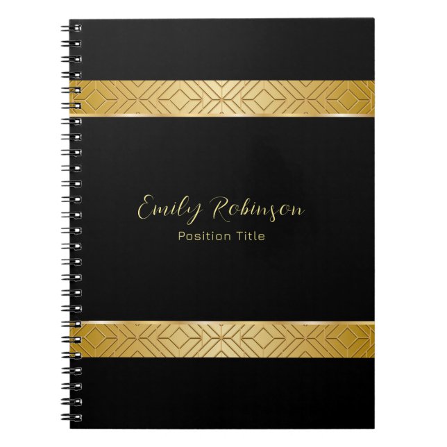 Cuaderno Borde de patrón geométrico de oro de lujo (Frente)