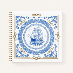 Cuaderno Borde decorativo del antiguo barco azul real