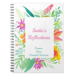 Cuaderno Borde floral tropical de acuarela personalizado