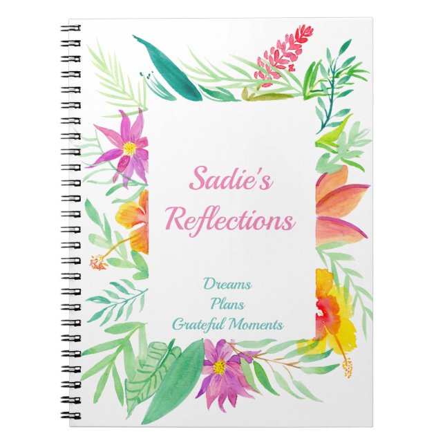 Cuaderno Borde floral tropical de acuarela personalizado (Frente)