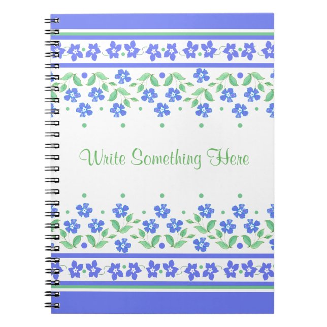 Cuaderno Borde floral verde azul perwinkle para personaliza (Frente)