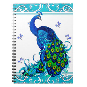Cuaderno Borde giratorio azul y diseño de pavo real