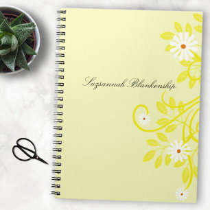 Cuaderno Borde retro blanco margarita amarilla personalizad