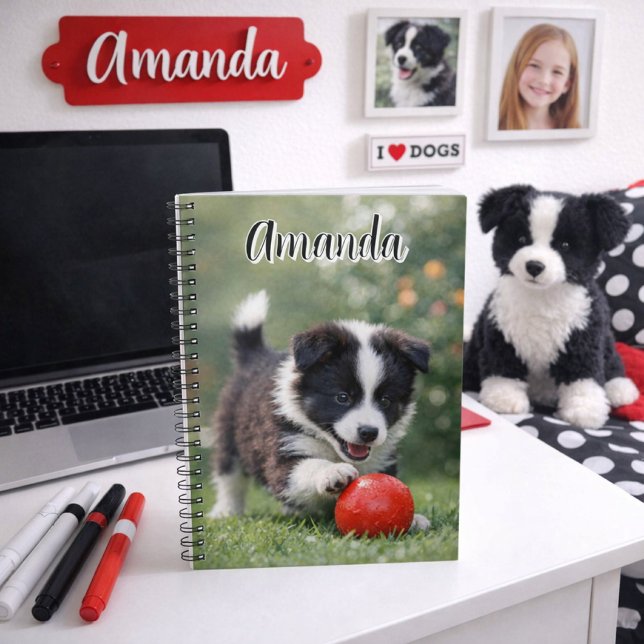 Cuaderno Border Collie Adorable con Bola Roja  (Cute Border Collie dog notebook for kids that love dogs. Add name or other text. )