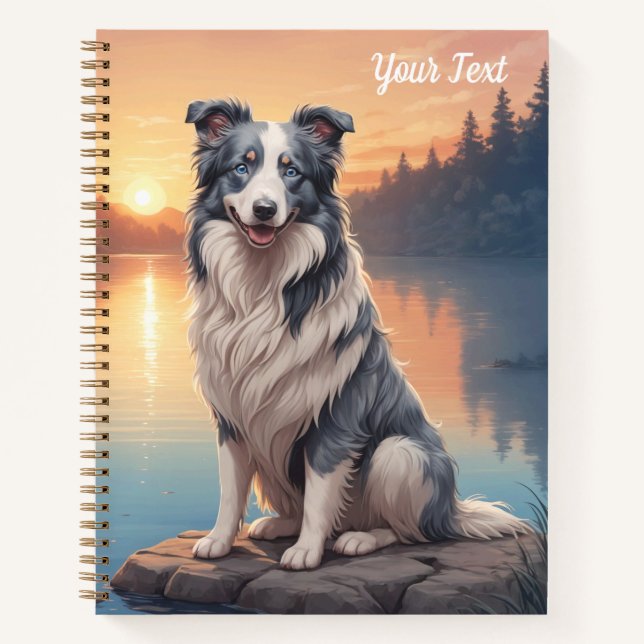 Cuaderno Border Collie Blue Merle junto al lago (Anverso)