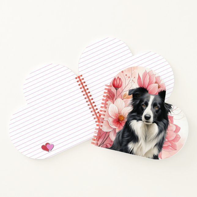 Cuaderno Border Collie Dog and Bold Pink Lilies (Interior)