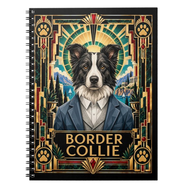 Cuaderno Border Collie, perro Art Deco (Frente)