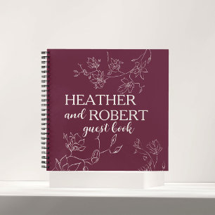 Cuaderno Borgoña moderna personalizada Boda de Boho floral