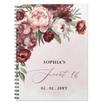 Borgoña Rubor Floral Sweet 16 Guest Book