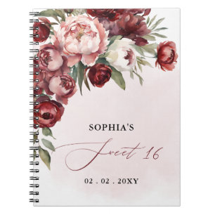 Cuaderno Borgoña Rubor Floral Sweet 16 Guest Book