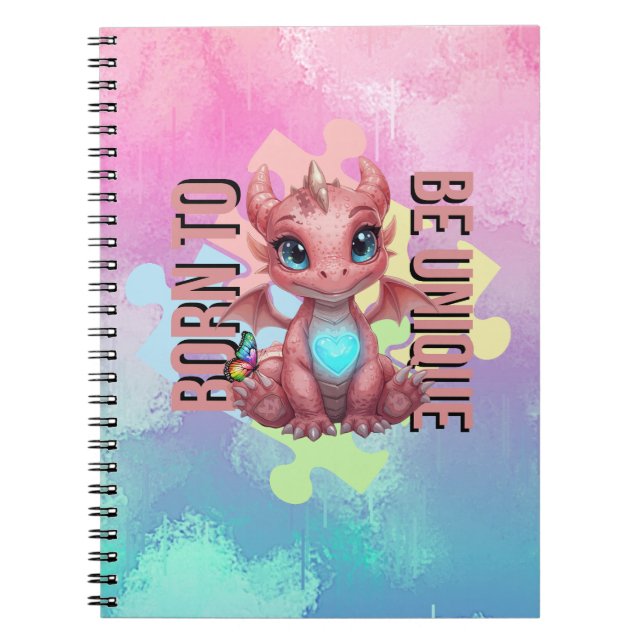 Cuaderno Born to Be Unique Cute Pink Dragon– Inspirational  (Frente)