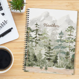 Cuaderno Bosque acuático verde de pino en la montaña