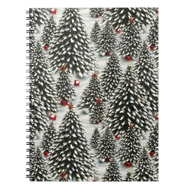 Cuaderno Bosque de árboles de Navidad cubiertos de nieve (Frente)