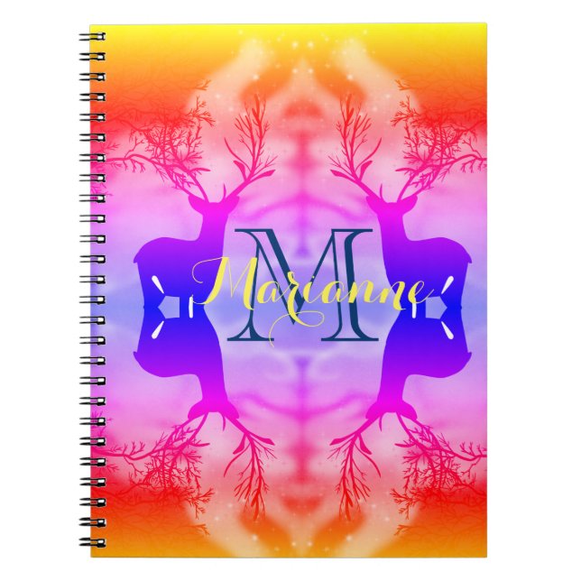 Cuaderno Bosque de Arcoíris de Fantasía Ciervo de Ensueño (Frente)