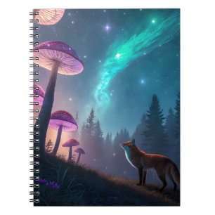 Cuaderno Bosque de Hongos Brillantes Arte de Fantasía Zorro