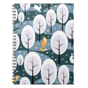 Cuaderno Bosque de invierno de navidades: Patrón de animale